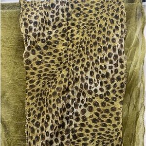 Animal Print and Green Sheer Double Layer Scarf